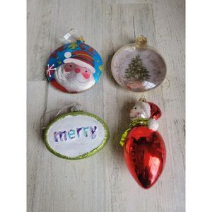 Snowman light bulb Merry Santa Claus Circle glitter set blown glass ornament Xma